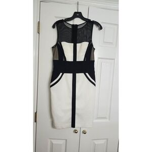 Cache Dress Womens 8 White Black Mesh Colorblock Sheath Bodycon Short Party